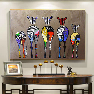 Personalizado al por mayor hecho a mano gran lienzo pared arte hogar decorativo estilo dibujos animados pintura al óleo de <span class=keywords><strong>cebra</strong></span> <span class=keywords><strong>cuadro</strong></span> pintado a mano - Product Image 5