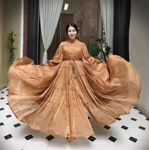 Luxe Swing couleur unie robes de soirée Banquet cérémonie 2025 automne lanterne manches revers simple boutonnage robe plissée - Product Image 1