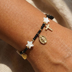Bracelet en perles étoile de baptême Go2boho, bracelet chrétien avec carte « Dieu vous bénisse » avec cœur et médaille de saint pour enfants - Product Image 1