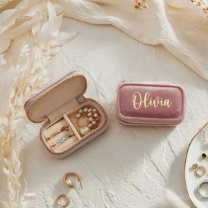 Custom Mini Fleece Jewelry <b>Box</b> Personalised Bridesmaid Gift Travel <b>Jewellery</b> Case Earring <b>Necklace</b> Holder Accessories Mom - Product Image 2