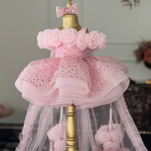 Vestido Mini de Tul con Tirantes Finos para Niñas, Cola Larga, Diadema con Lazo de Lentejuelas a Juego, Disfraz para Boda, Cumpleaños, Concurso, Actuación - Product Image 4