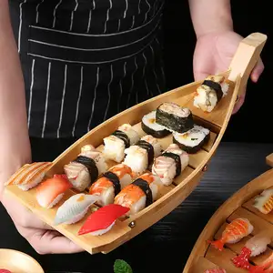 Bambus Japanese Serving Tray Restaurant Large Shaped Equipment Price Decoration Manufacturers Natural Wood Sushi Boats For Sale