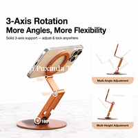 Support de téléphone magnétique en aluminium compatible avec les smartphones iPhone et Android, support de bureau pliable réglable sur 3 axes
