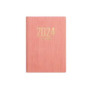 Bview Art 2024 Pocket Calendar Weekly and Monthly Planner for Purse A7 English Planner Faux Leather Hardcover