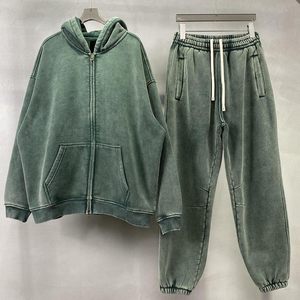 เสื้อฮู้ดซิป FOXA สำหรับผู้ชาย ผ้าฟลีซแบบซิปเต็มตัว สไตล์วินเทจ ล้างสีแบบแอซิด ทรงโอเวอร์ไซส์ ยูนิเซ็กส์ สตรีทแวร์ - Product Image 3