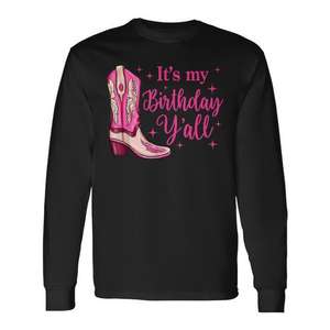 Camiseta de manga larga con diseño de bota rosa para cumpleaños de vaquera estilo country occidental - Product Image 1