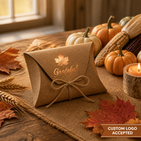 Boîtes Cadeaux Personnalisées pour Thanksgiving, Lot de 12, Thème Récolte d'Automne, Boîte en Carton Kraft avec Nœud et Feuille d'Or Cuivré, Vente en Gros OEM ODM