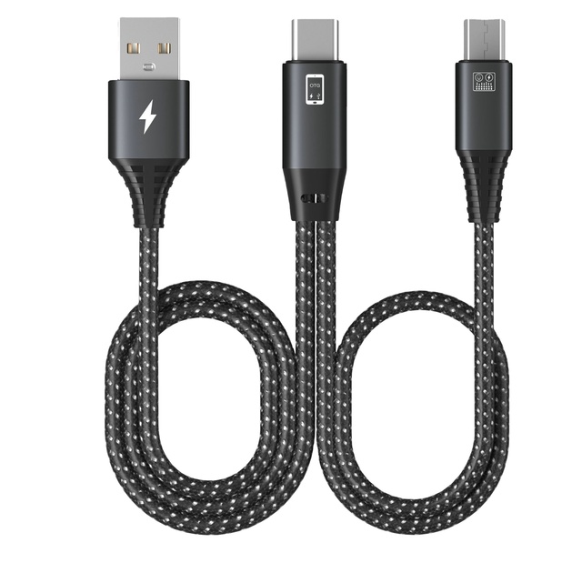 2 in 1 Type C Cable Tyce C to USB a + Micro OTG Splitter Cable Support Audio and Charge Live Broadcast USB Microphone