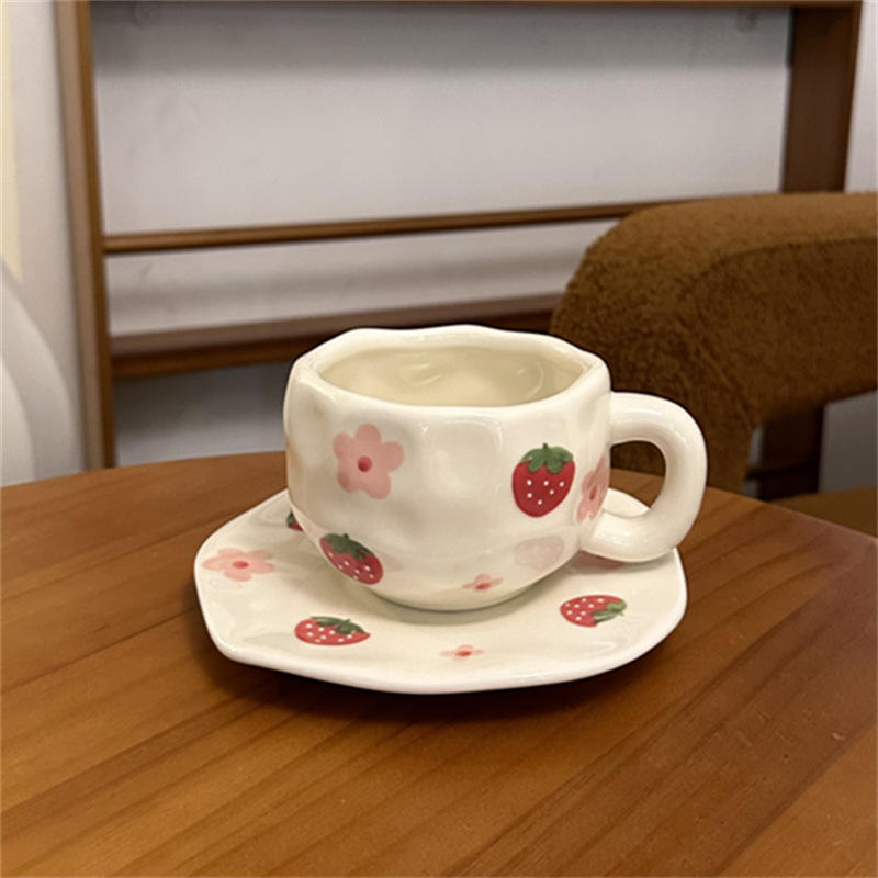 Tazza di fiori fragola 300ml + piattino 16cm