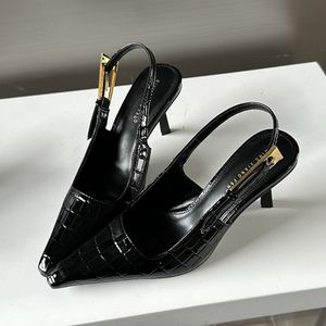 Zapatos de Fiesta con Tira Trasera, Tacón Alto, Nuevos y Sexys, Negros, para Mujer - Product Image 4