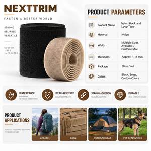 Custom Size Nylon <b>Hook</b> <b>and</b> <b>Loop</b> <b>Tape</b> Waterproof Abrasion Resistant Fastener Strap for Garment Bag Backpack Outdoor Accessories - Product Image 2