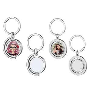 Custom Logo Branded Gift Key Chain Blank Engrave Rotating Metal Keychain Alloy Diy Photo Pendant Keychain