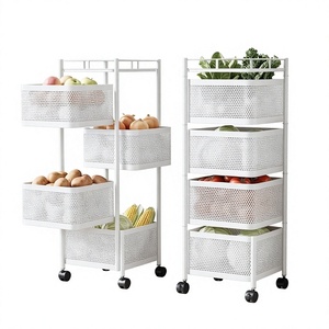 White 4-Tier Metal Storage <b>Rack</b> with Wheels for Kitchen Food Organization Minimalist Design Standing Type - Product Image 6