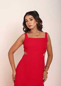 Vestido Rosa Intenso con Aberturas Laterales y Flecos para Mujer, con Silueta Audaz, Tela Ligera, Corte Favorecedor y Estilo Impresionante - Product Image 4