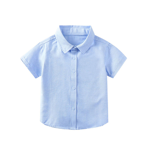 Chemise à manches courtes bleue unie pour enfants, chemisier bleu pour tout-petits, chemisier à manches courtes boutonné pour garçons et filles - Product Image 2