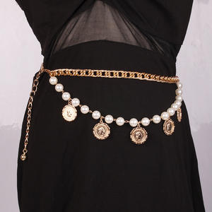 Cadena de cintura con colgante de moneda estilo retró y perlas de imitación, accesorio de moda para mujer, estilo hip hop, para fiesta - Product Image 2