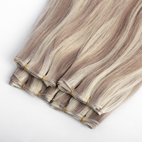 Doble dibujado 22 pulgadas Blonde Highlights Russi an Virgin Cabello ondulado rizado Invisible SDD Genius Trama Extensiones de cabello humano