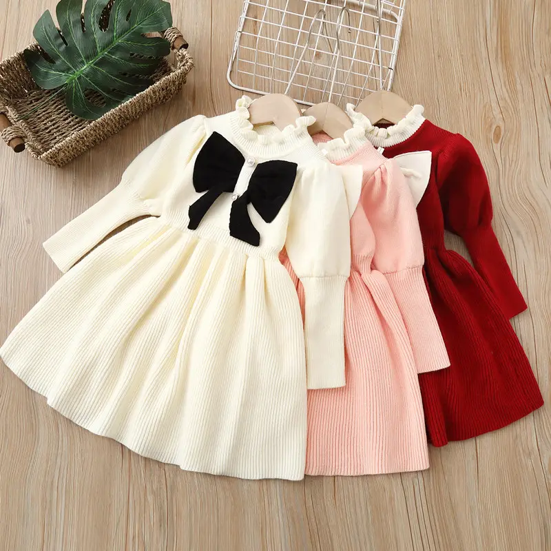 Mädchen Woll kleid Kinder Strick pullover Kleid Frühling Neue koreanische Kinder kleidung