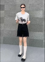 Shorts cargo en jean noir taille haute pour femmes grandes tailles, avec fermeture éclair, poches 3D, écologiques, respirants, séchage rapide, anti-plis