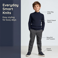 NOUVEAU Pull en maille côtelée à col roulé bleu marine pour garçons, manches longues, coupe ajustée, pull chaud pour adolescents, automne/hiver, OEM