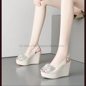 Women Summer Wedge <b>Sandals</b> New Rhinestone Platform Elegant Thick Sole Bow Roman <b>Sandals</b> - Product Image 4
