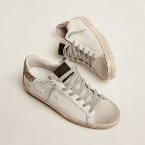 Retro distressed sneakers genuine leather casual shoes with <b>glittery</b> heels and durable soles low-<b>top</b> women's athletic shoes - Product Image 1