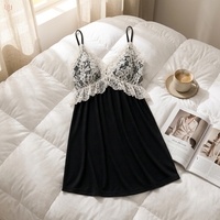 Robe Courte Exclusive en Modal Doux et Rayonne avec Bordure en Dentelle, Nuisette Sexy Minimaliste pour la Détente du Week-end et l'Usage Quotidien à la Maison