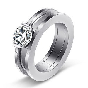 <b>Couple</b> <b>Rings</b> 8MM Zircon Set Two Tone Stainless Steel Valentine Gift Jewelry - Product Image 4