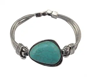 Bijoux fantaisie femme Bracelets personnalisé Vintage One Natural Big Stone Turquoise Bracelet pour les filles