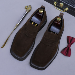 High-ankle, lightweight, niche new style suede leather loafers for men, square toe, British <b>matte</b> business formal leather shoes - Product Image 5