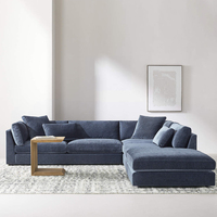 Canapé modulaire d'angle en tissu bleu, design moderne en forme de L, 3 places, segmenté, pour villa, hôtel, séjour ou maison de vacances