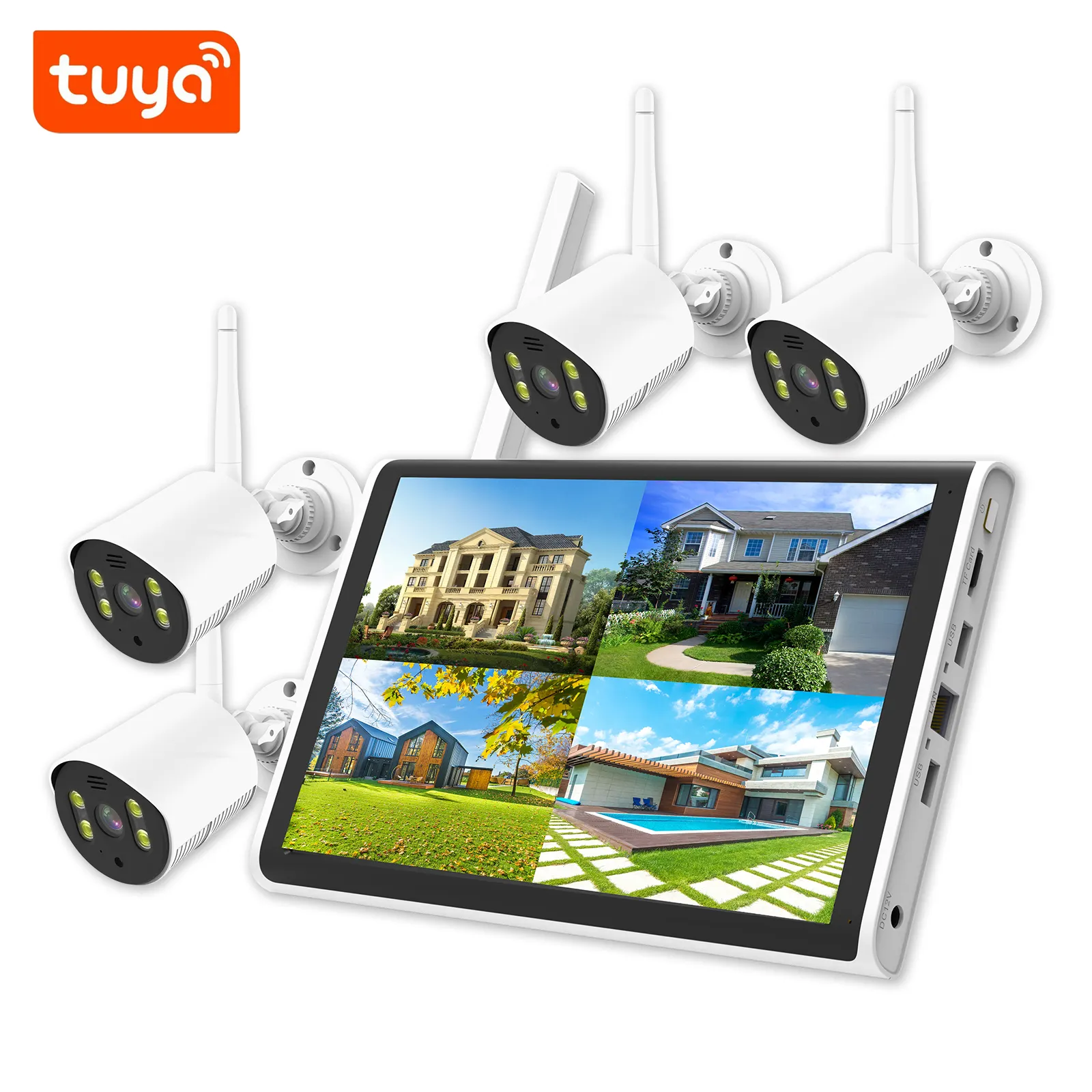 Kit de sistema de câmera de cctv NVR com tuya, kit de câmera inteligente wi-fi para monitoramento, preço de fábrica, 10.1 polegadas, 4 canais