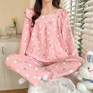 New Sweet And Lovely Floral Bubble Cotton Pajamas For Women Spring Long Sleeve Set Autumn Home Wear