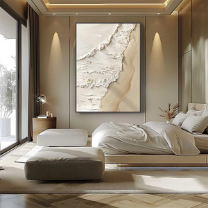 Pintura Moderna Texturizada de Paisaje Costero Beige, Obra de Arte Texturizada Hecha a Mano, Arte Decorativo, Decoración de Pared Abstracta Minimalista - Product Image 1