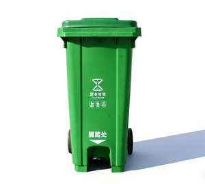120L Outdoor-Mülleimer aus Kunststoff mit Pedal und Rädern. - Product Image 1