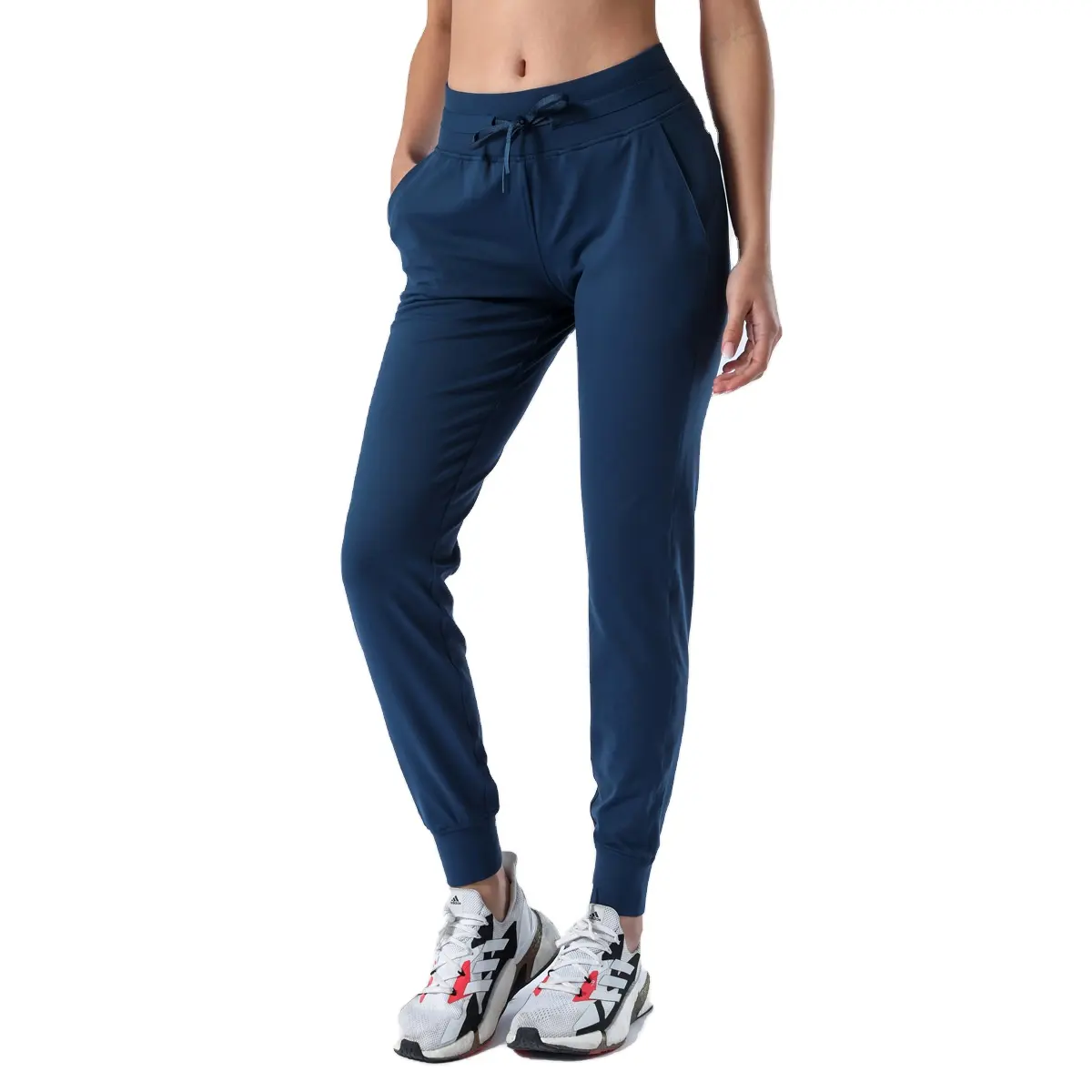 Celana Joger Sporty wanita, bawahan huruf cetak pinggang tinggi kasual elastis pakaian santai Gym Atletik Kebugaran