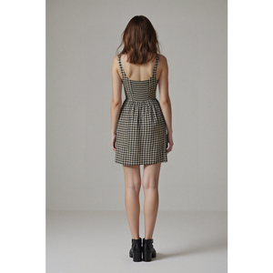 Vestido Mini <span class=keywords><strong>de</strong></span> Verano para Mujer, Estilo Vintage, Cuadros Negros, Cuello Cuadrado, Sin Mangas, Línea A, Informal, para Picnic - Product Image 4