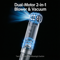 Pistolet de nettoyage électrique sans fil 2-en-1 avec double moteur brushless 130000 tr/min et aspiration comprimée 200g pour réparation de cartes mères et claviers PC