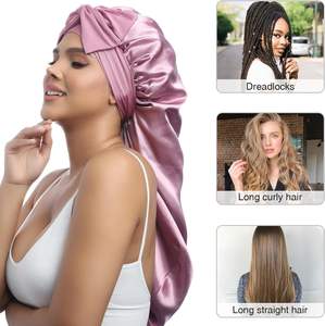 Long <span class=keywords><strong>Bonnet</strong></span> de Nuit en Soie Satinée pour Femmes avec Bande à Nouer, Idéal pour Cheveux Bouclés, Tresses et Locs - Product Image 4