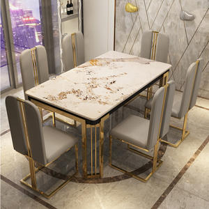 Ensemble table et chaises de <span class=keywords><strong>salle</strong></span> à <span class=keywords><strong>manger</strong></span> en marbre, style moderne et simple, pour petit appartement, multifonctionnel, avec structure en acier carbone léger - Product Image 2