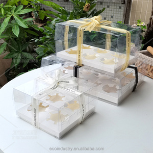 2 4 6 12 Clear PET Cupcake Box Cake Pastry Muffin Carry Box Candy Boxes With Base Inside Christmas Wedding Party