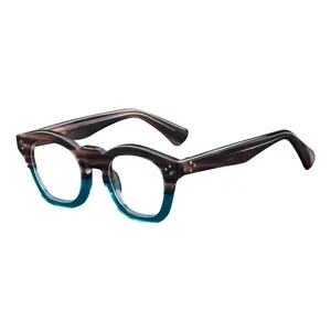 HGM แว่นตาผู้ชายสีเทาใสกรอบแว่นแนววินเทจแบบย้อนยุคทำด้วยมือสไตล์อิตาลี