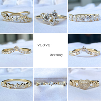 Anillo de Boda de Oro Amarillo de 14k para Mujer con Diamantes de Laboratorio, Anillo Apilable de Oro 585, Anillo Abierto Tipo Baguette para Compromiso