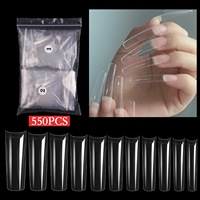 Paquete de 550 Uñas Postizas Extra Largas Cuadradas Transparentes Naturales con Curva C, Uñas Francesas Acrílicas para Salón