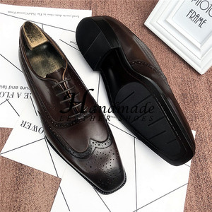 Nouvelles chaussures formelles pour hommes en cuir véritable faites à la main, chaussures Oxford à lacets, chaussures de mariage à lacets pour le marié - Product Image 6