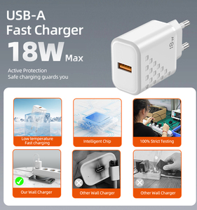 <span class=keywords><strong>Chargeur</strong></span> mural USB-C <span class=keywords><strong>18W</strong></span> PD QC3.0 avec câble long et durable de 1m, en ABS écologique, universel pour téléphones portables et ordinateurs portables - Product Image 2