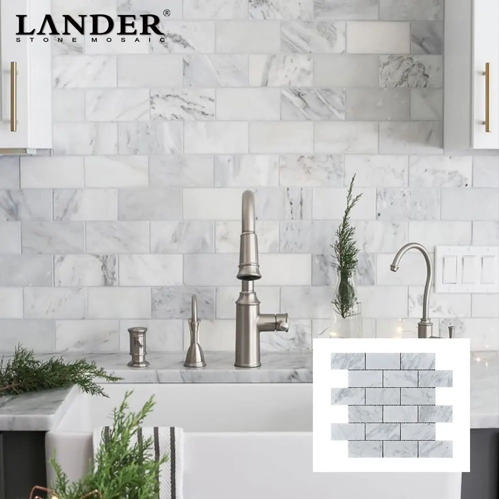 Мозаика из камня каррарского bianco, белая плитка для ванной комнаты, метро, кухни, Мраморная мозаичная плитка