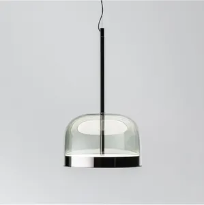 Unique Design Single Hanging Lamp Metal Rod Glass Lampshade Led Pendant Light