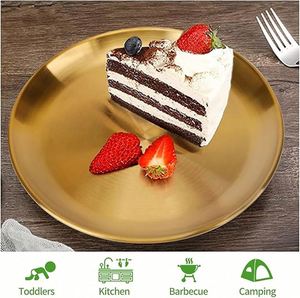Assiette de service ronde en acier inoxydable doré avec logo personnalisé, 8 pouces, réutilisable, durable, sans BPA, pour le camping et les dîners - Product Image 6
