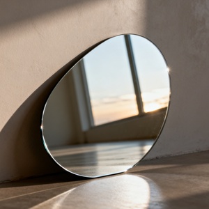 Miroir mural asymétrique moderne sans cadre en verre argenté à bords biseautés en forme de goutte d'eau pour salle de bain et décoration intérieure - Product Image 1